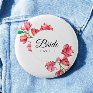 Badge Rond 5 Cm Mariage rose blanc mariée Floral Magnolia