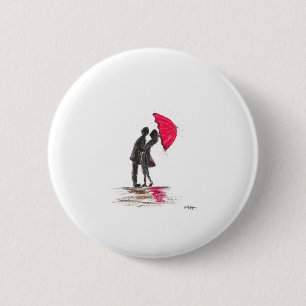 Badge Rond 5 Cm Mariage rustique parapluie rouge couple en amour c