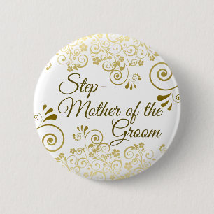 Badge Rond 5 Cm Mariage Stepmère de Groom Gold Filigree