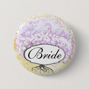 Badge Rond 5 Cm Mariage Vintage d'oiseaux de l'arbre de la feuille