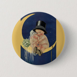 Badge Rond 5 Cm Mariage vintage, Mariée mignonne et Groom sur une