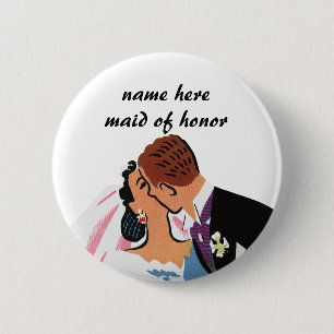 Badge Rond 5 Cm Mariage vintage, Mariée rétro et baiser de chambre