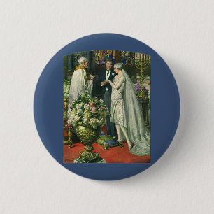 Badge Rond 5 Cm Mariage Vintage, Mariés avec Ménorah