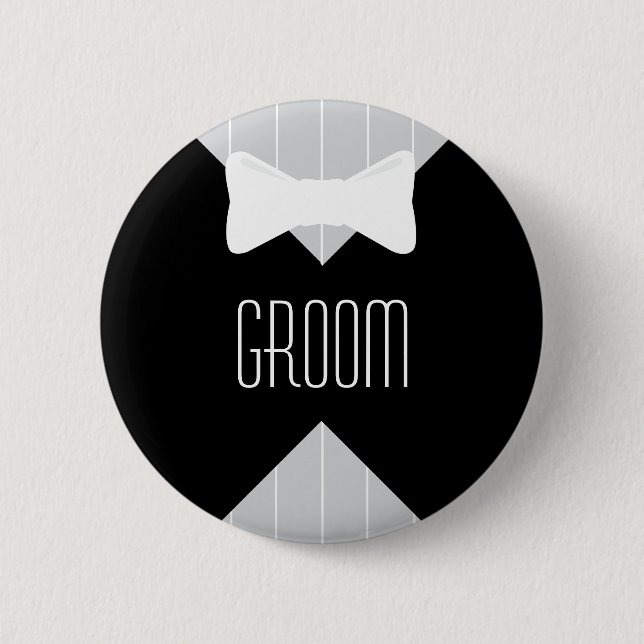 Badge Rond 5 Cm Marié Bowtie et rayures (Devant)