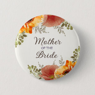 Badge Rond 5 Cm Marie Bride Brûlé Orange Floral