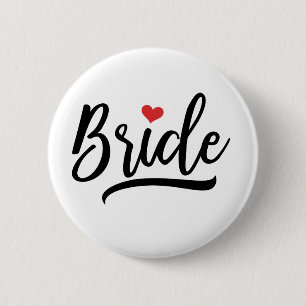 Badge Rond 5 Cm Mariée au coeur rouge