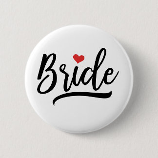 Badge Rond 5 Cm Mariée au coeur rouge