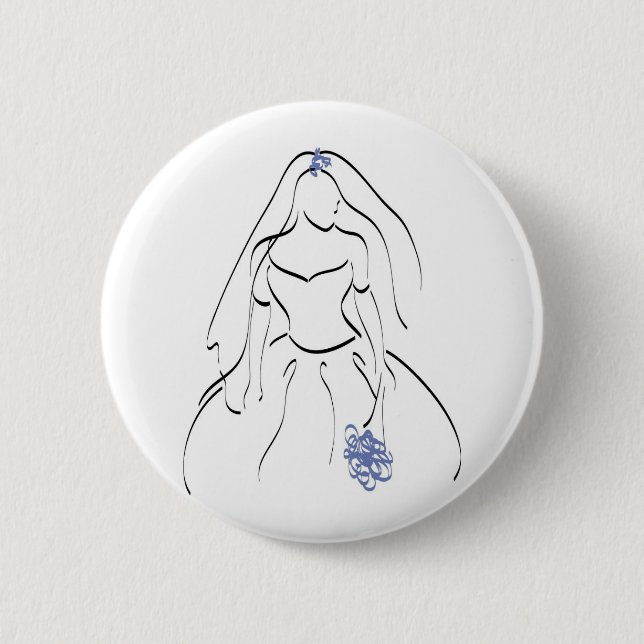 Badge Rond 5 Cm Mariée Avec Fleurs Bleues (Devant)