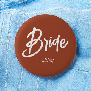 Badge Rond 5 Cm Mariée Brun Mariage Terracotta Script  
