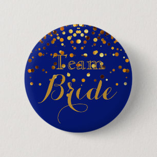 Badge Rond 5 Cm Mariée de l'équipe de mariage à paillettes dorées 