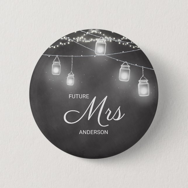Badge Rond 5 Cm Mariée Futur Mme Blanc Mariage Noir  (Devant)