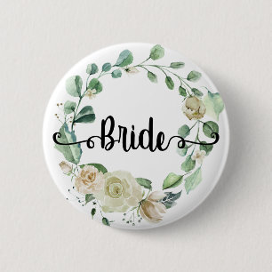 Badge Rond 5 Cm Mariée lettrage chic calligraphie couronne de rose