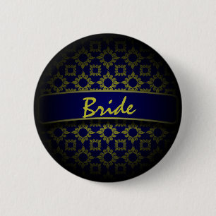 Badge Rond 5 Cm Mariée mariage damassé en or bleu