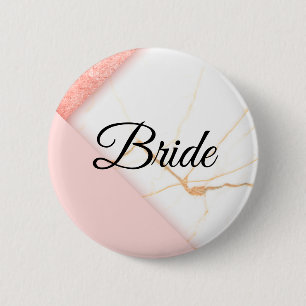 Badge Rond 5 Cm Mariée Moderne Rose et Marbre Doré