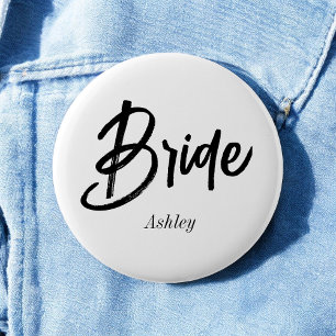 Badge Rond 5 Cm Mariée Noir Blanc Écriture Mariage