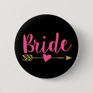 Badge Rond 5 Cm Mariée   Rose et noir