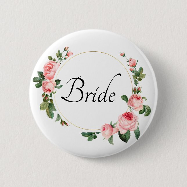 Badge Rond 5 Cm Mariée Rose Rose Pâle (Devant)