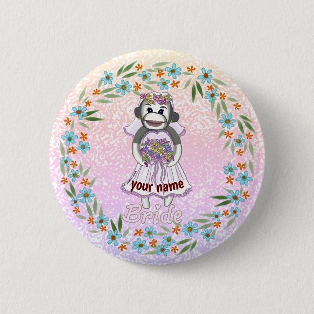 Badge Rond 5 Cm Mariée Singe Chaussette  (Devant)