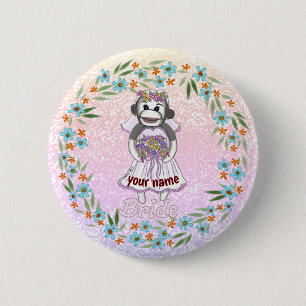 Badge Rond 5 Cm Mariée Singe en Chaussette