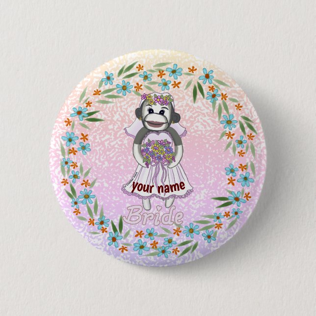 Badge Rond 5 Cm Mariée Singe en Chaussette (Devant)