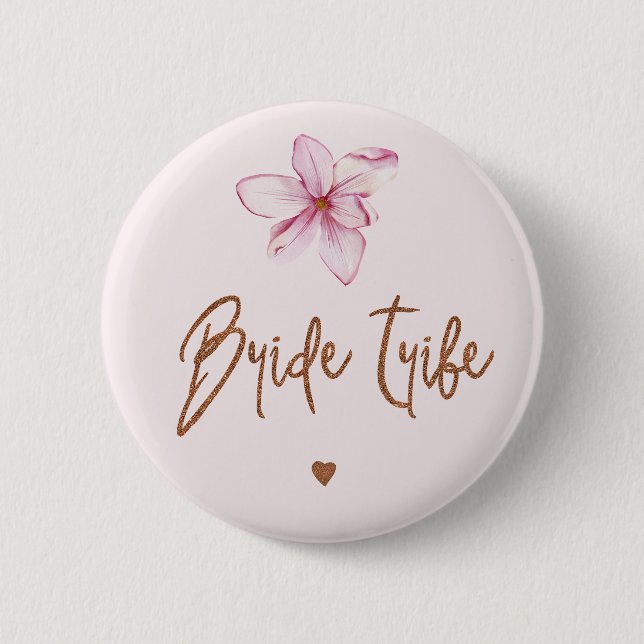Badge Rond 5 Cm Mariée tribe floral rose rose cuivre nuptiale (Devant)