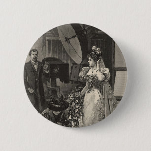Badge Rond 5 Cm Mariée vintage, Portrait nuptiale avec photographe