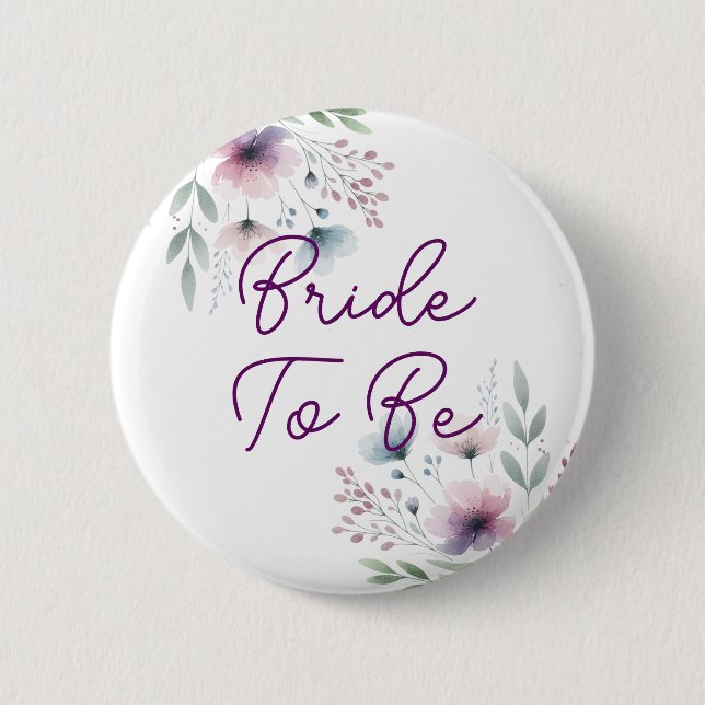 Badge Rond 5 Cm Mariée Violet et Vert Botanique (Devant)