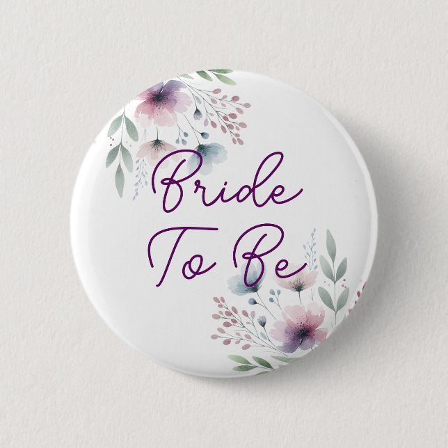 Badge Rond 5 Cm Mariée Violet et Vert Botanique à Venir (Devant)