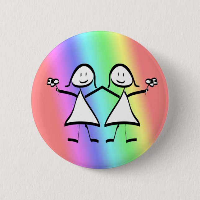 Badge Rond 5 Cm Mariées lesbiennes de Rainbow Pride (Devant)