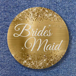 Badge Rond 5 Cm Mariées Maid Glittery Gold Foil