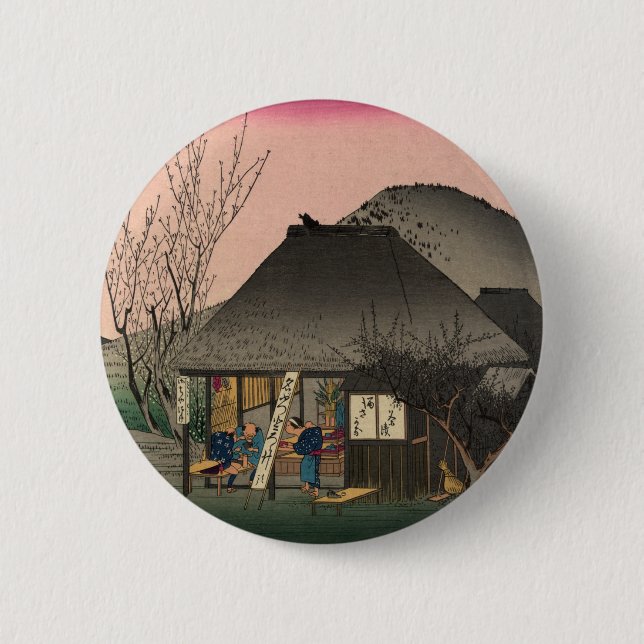 Badge Rond 5 Cm Mariko, 53 stations de la route Tokaido, Hiroshige (Devant)
