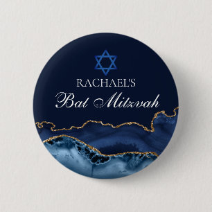 Badge Rond 5 Cm Marine Blue Gold Agate Custom Bat mitzvah Party