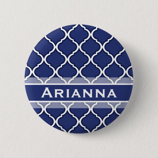 Badge Rond 5 Cm Marine moderne Blue Marocain Trellis (Devant)