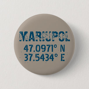Badge Rond 5 Cm Marioupol Ukraine Latitude & Longitude Distressed