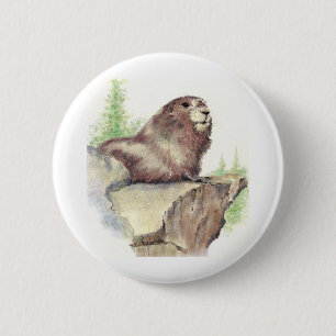 Badge Rond 5 Cm Marmotte mignonne, Nature animale, Aquarelle de la