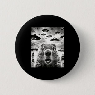Badge Rond 5 Cm Marmottes Bizarres Selfie Avec Un Ovni Alien Drôle