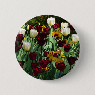 Badge Rond 5 Cm Maroon et Tulipes Jaunes Florales colorées