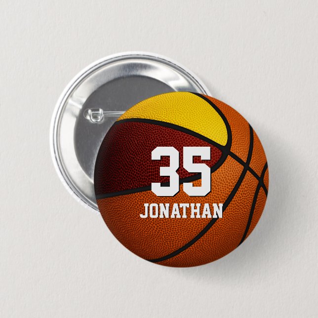 Badge Rond 5 Cm Maroon or basketball enfants équipe couleurs cadea (Devant & derrière)