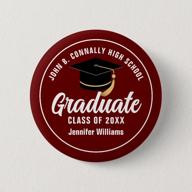 Badge Rond 5 Cm Maroon White Graduate Custom Graduate Keepsaké (Devant)