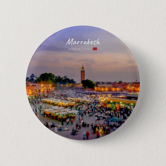 Badge Rond 5 Cm Marrakech, Maroc - Place Jemaa el Fnaa (Devant)