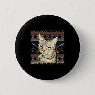 Badge Rond 5 Cm Marrant Chat Fumeur Mème Noël Sweater Sale Chat