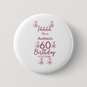 Badge Rond 5 Cm Marron blanc mauve montre nom floral 60e anniversa