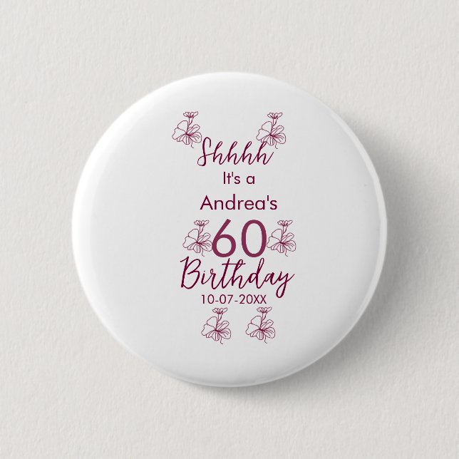 Badge Rond 5 Cm Marron blanc mauve montre nom floral 60e anniversa (Devant)