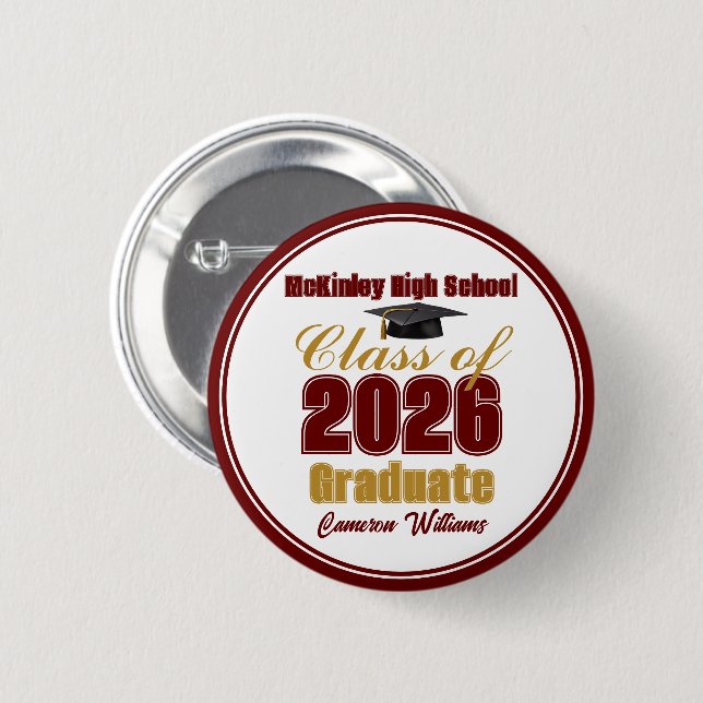 Badge Rond 5 Cm Marron Or Classe 2026 Cadeau de Remise des Diplôme (Devant & derrière)