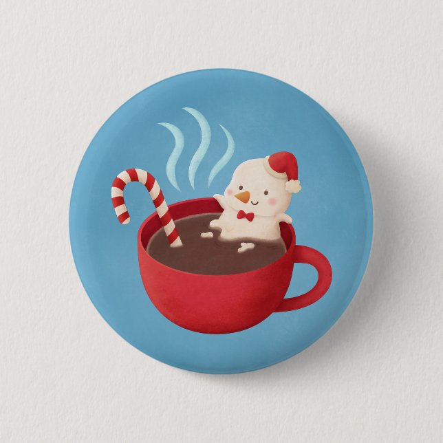 Badge Rond 5 Cm Marshmallow Snowman mignon En Coca Chaud Noël (Devant)