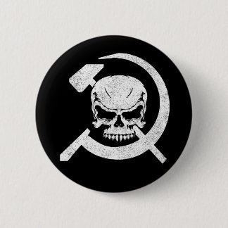 Badge Rond 5 Cm Marteau et faucille avec le crâne