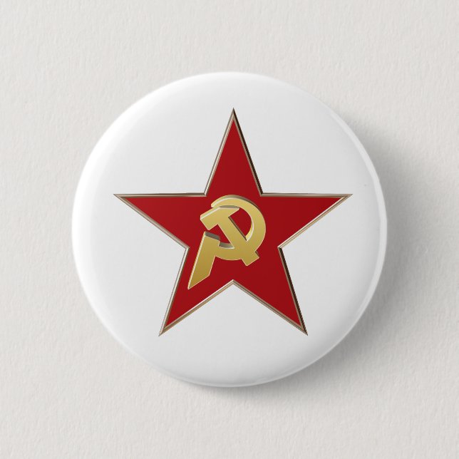 Badge Rond 5 Cm Marteau et faucille dans l'étoile rouge (Devant)