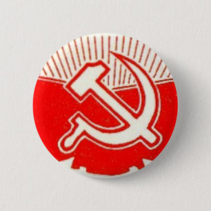 Badge Rond 5 Cm Marteau, faucille, et drapeaux rouges