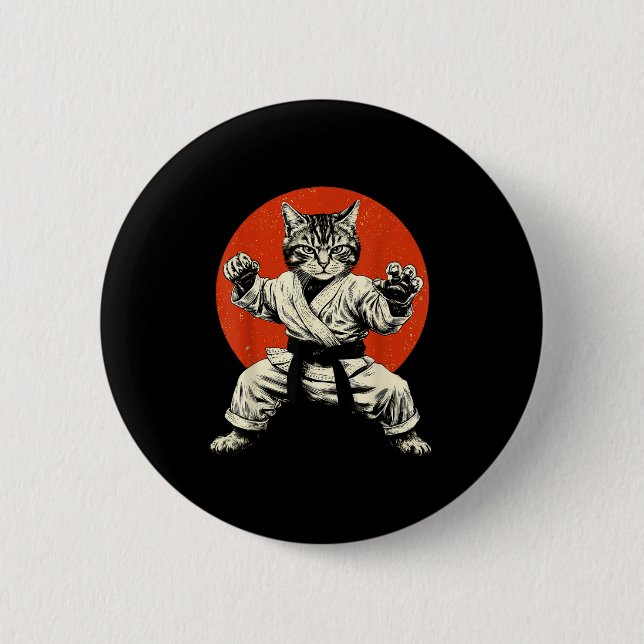 Badge Rond 5 Cm Martial Arts Cat Karate Judo Japanese Flag Funny J (Devant)