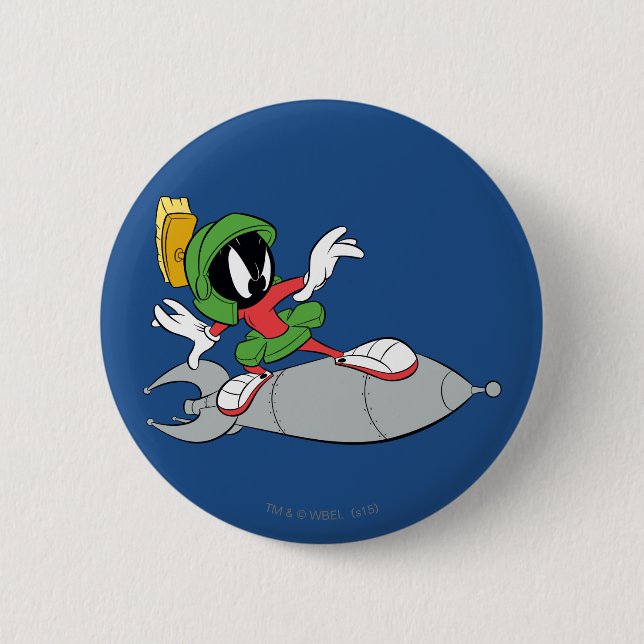 Badge Rond 5 Cm MARVIN LE MARTIAN™ Riding Rocket (Devant)